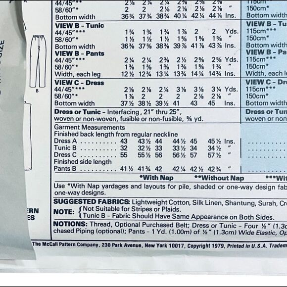 1979 McCall’s Patterns for Dress, Tunic, Cover up and Bathing Suits. - Picture 5 of 9